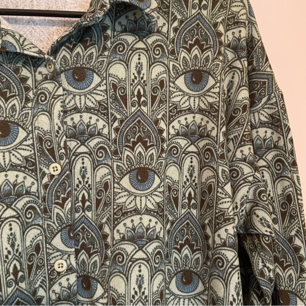 Earthbound Evil Eye Mandala Ribbed Soft Button-Up Shirt M Boho Festival - Picture 6 of 9